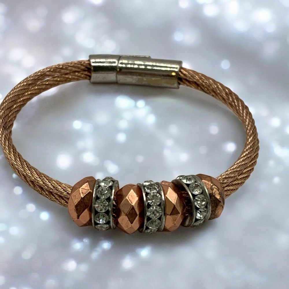Elegant Copper and Silver Magnetic Bracelet, size 7